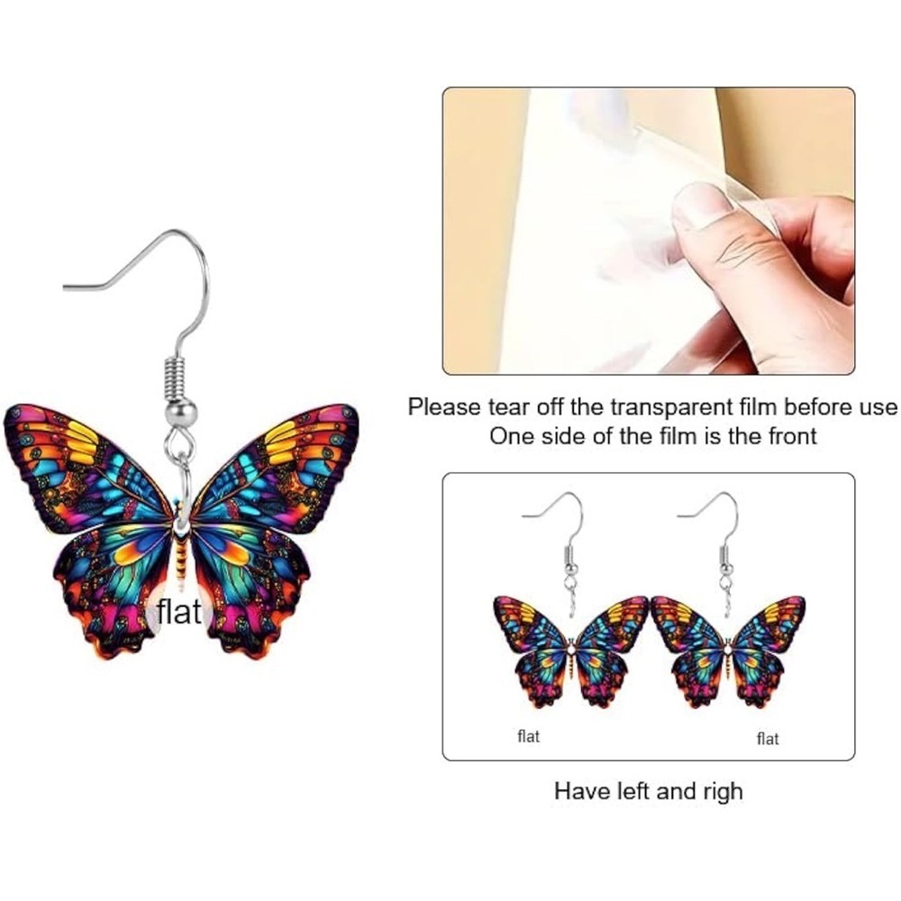 Vibrant Multicolor Butterfly Drop Earrings - Colorful Wings - Picture 4 of 6